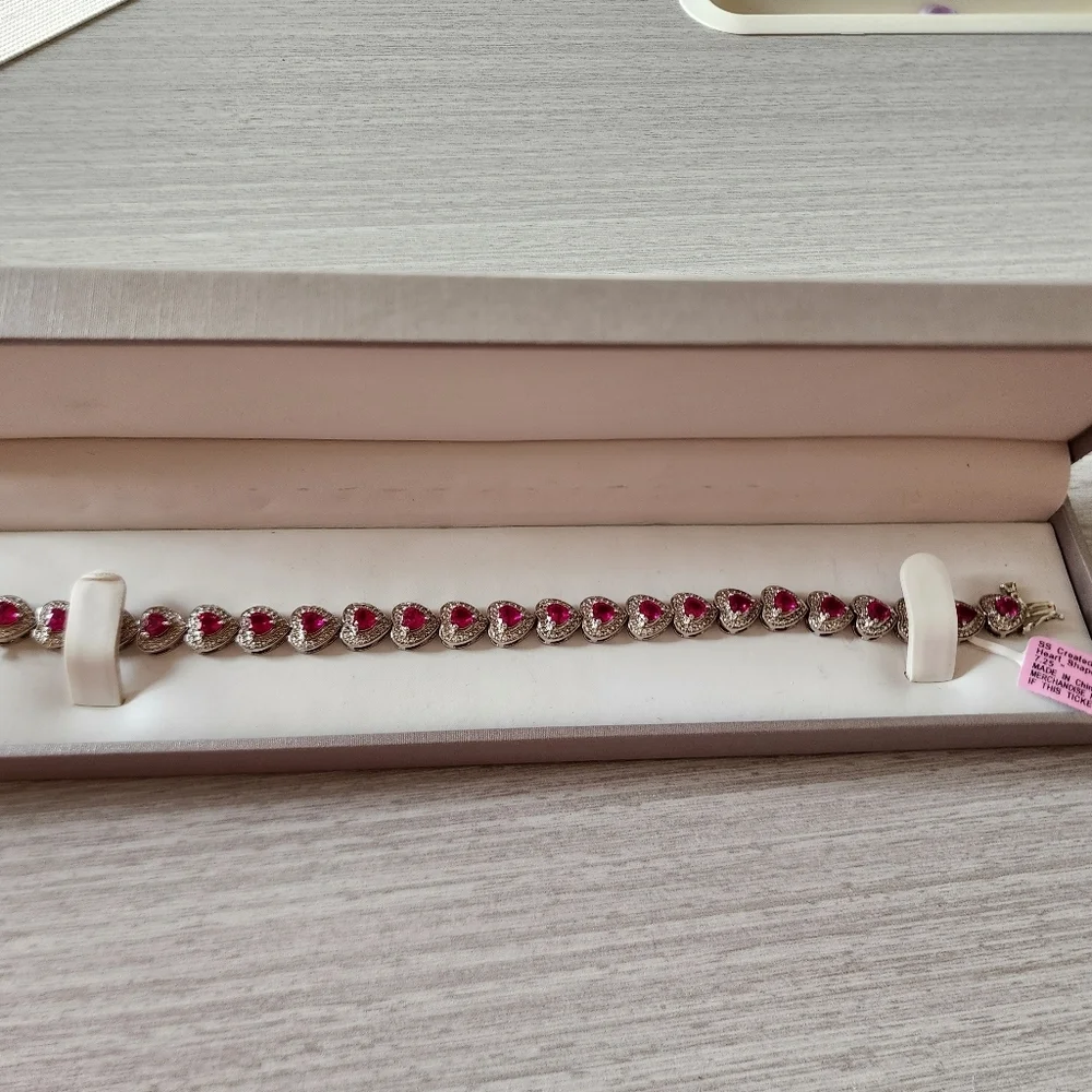 NWT SS‎ Created Ruby Heart Shaped Bracelet